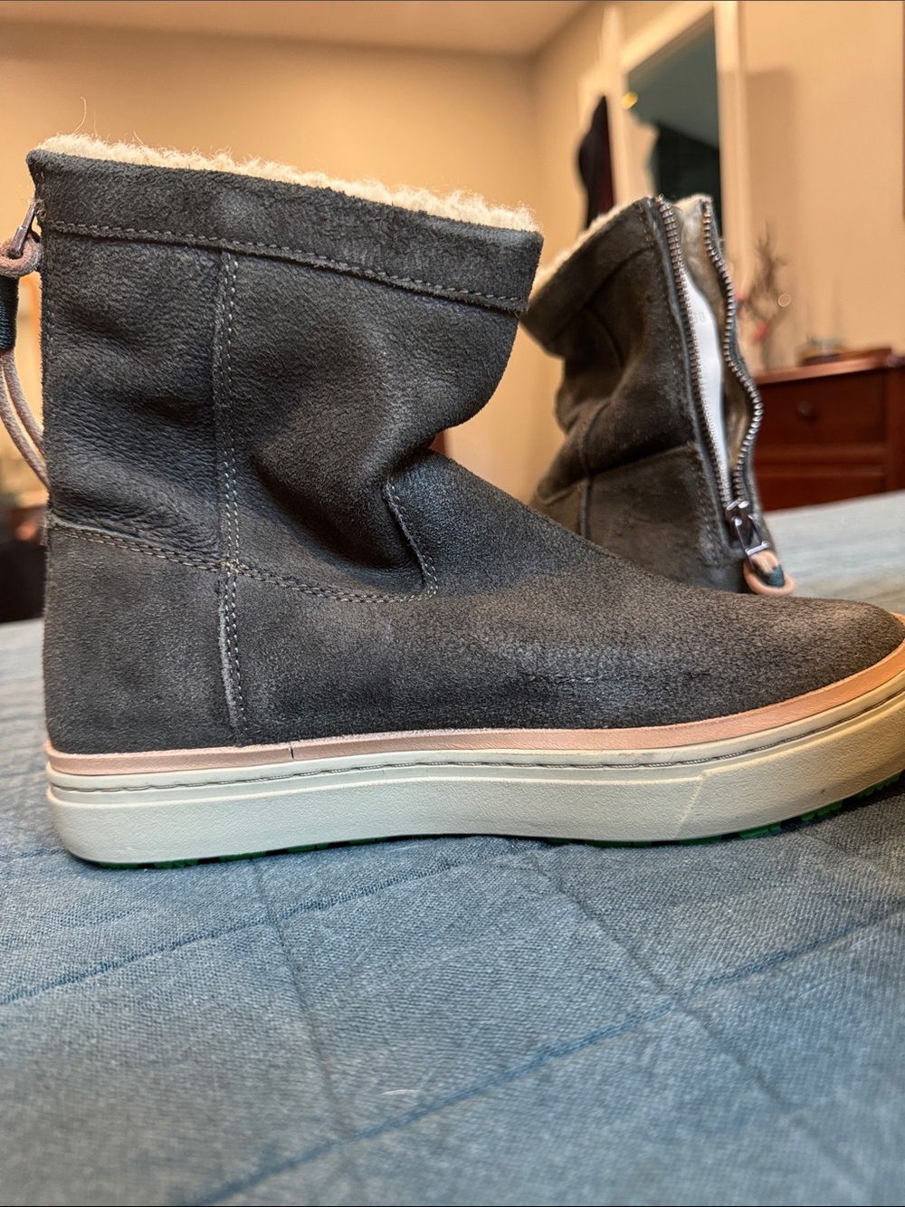 NEW Women’s Gray Suede Ankle Booties with Shearling Lining